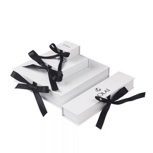 White Jewelry Gift Box with Ribbon Closure