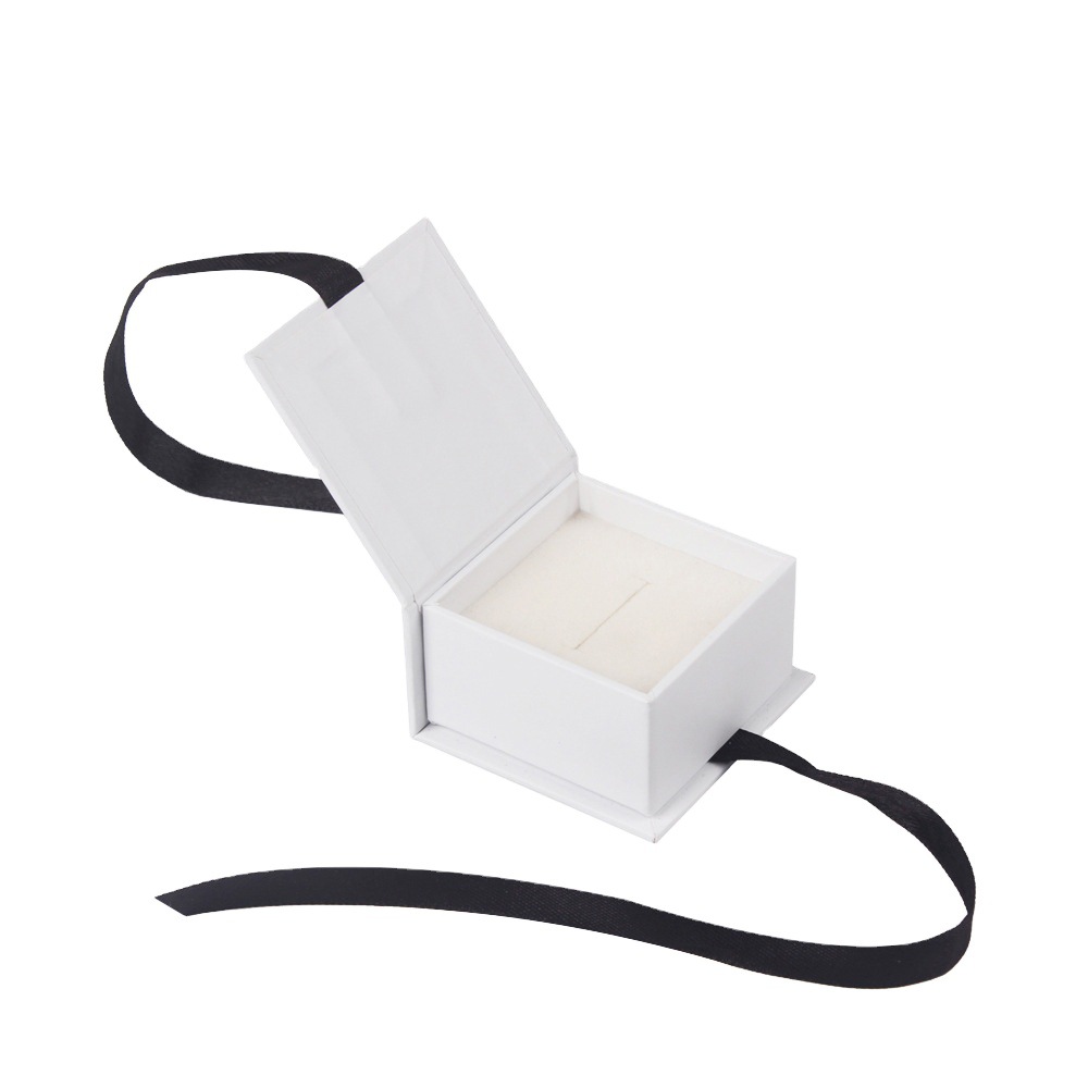 White Jewelry Gift Box with Ribbon Closure