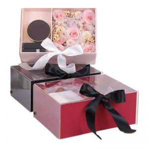 Caja de regalo de flor transparente con cierre de cinta