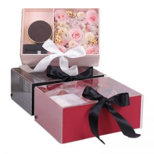 Transparent Flip Flower Gift Box With Ribbon Closure
