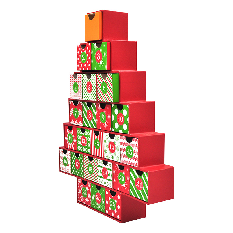 Red Christmas Tree Advent Calendar Box