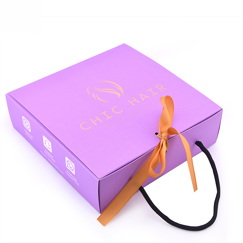 Portable Tuck End Hair Packaging Box with Ribbon Closure