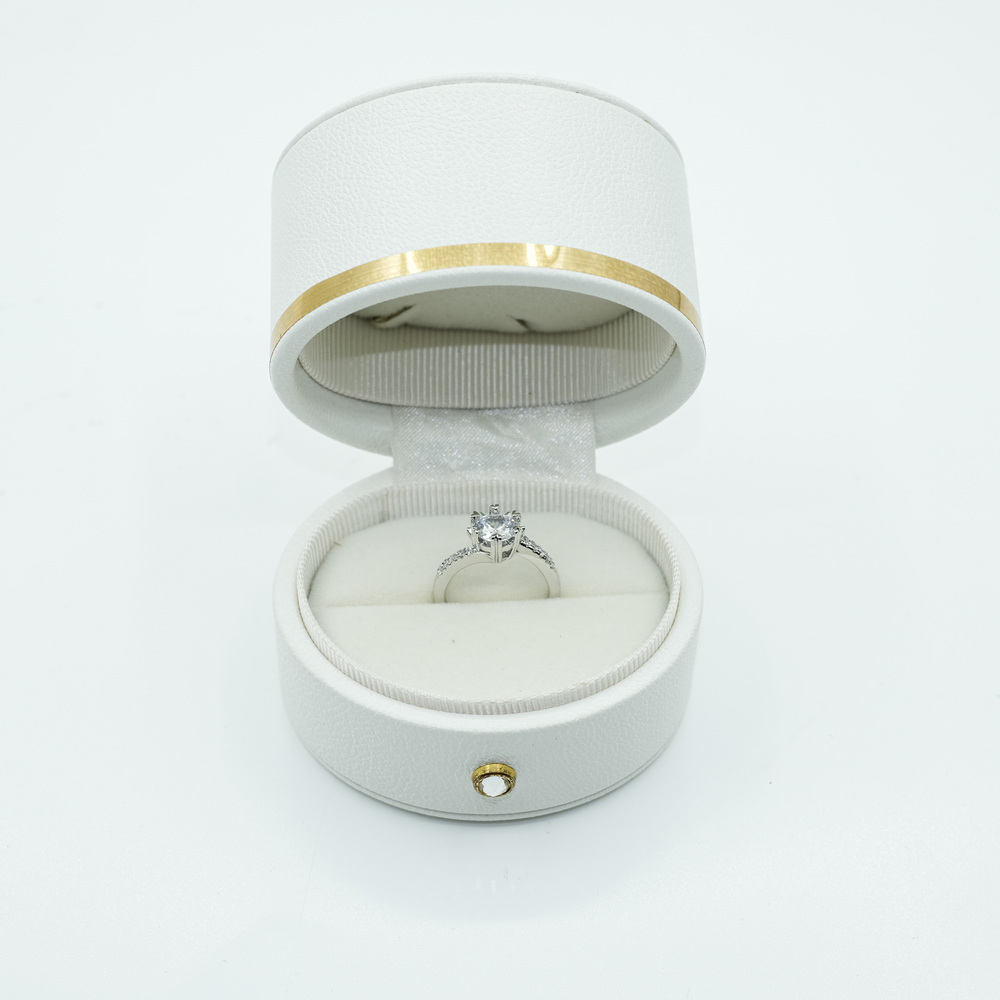 White Leather Engagement Ring Box