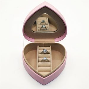 Pink Heart-Shaped Leather Ring Box