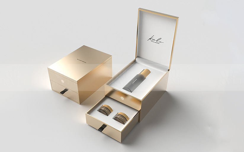 Double-layered Golden Cosmetic Gift Set Box