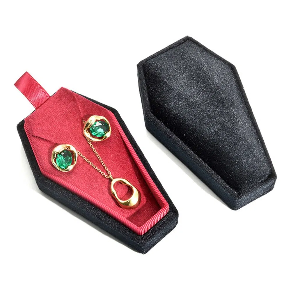 Coffin Shape Velvet Mdf Gift Jewelry Box
