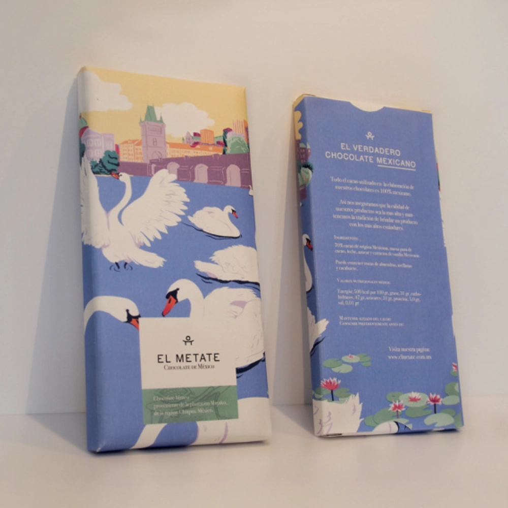 El Metate chocolate packaging with Mexican bird illustrations