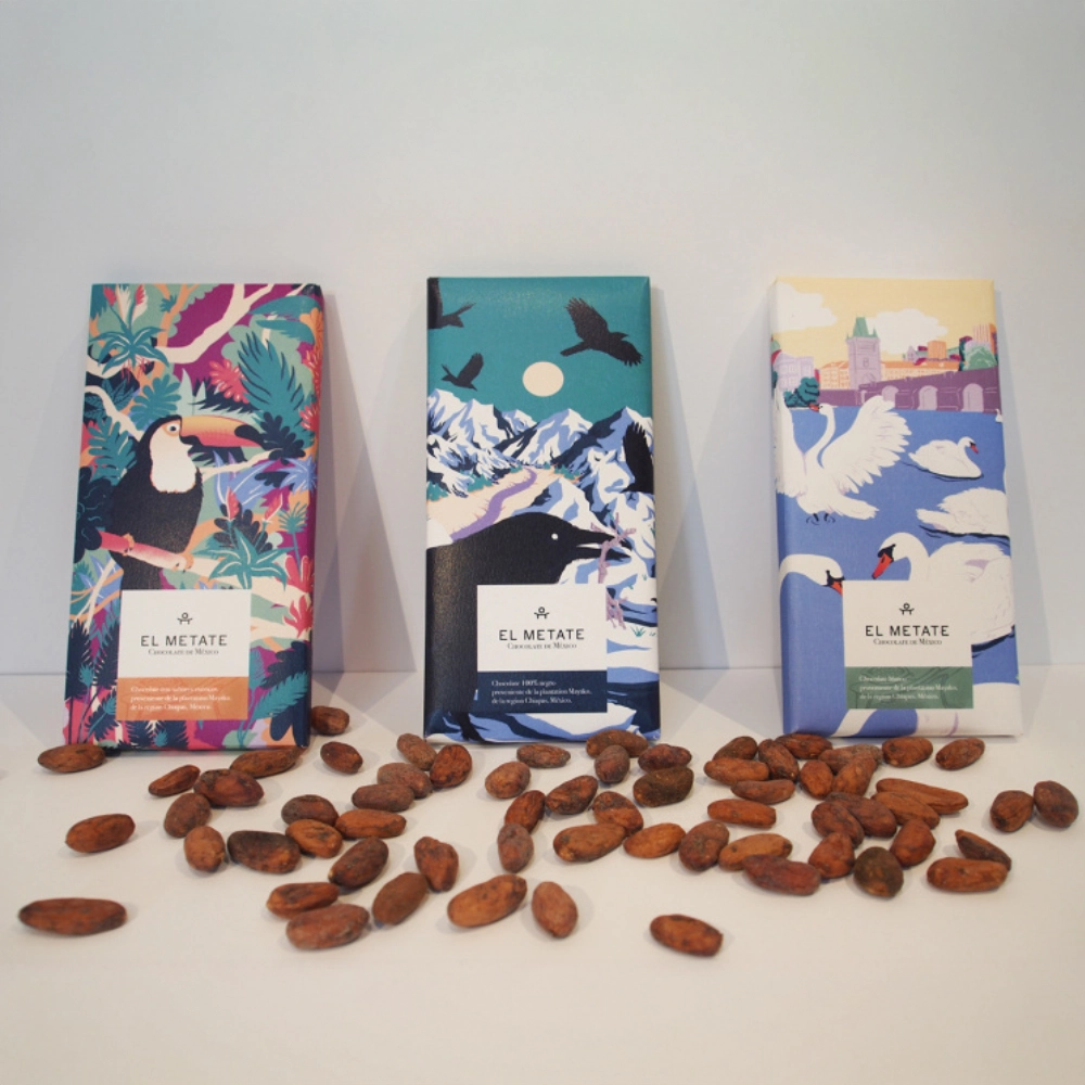 El Metate Mexican chocolate with toucan and cultural motifs