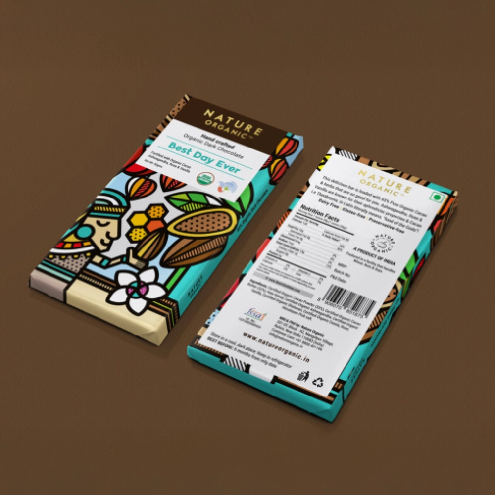 Nature Organic handmade chocolate with vibrant geometric design