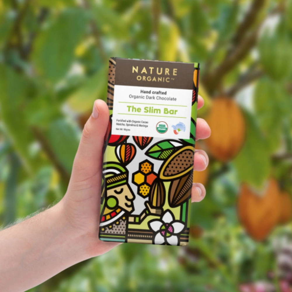 Nature Organic chocolate packaging with geometric illustrations