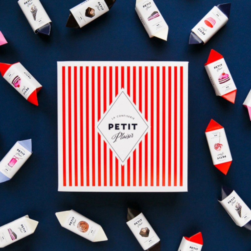 Petit Plaisir chocolate and candy assortment gift packaging