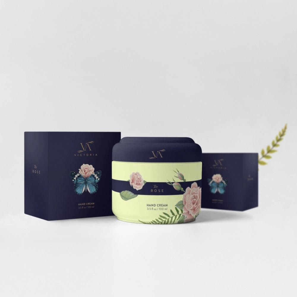 Victoria cosmetics with Victorian-inspired botanical motifs