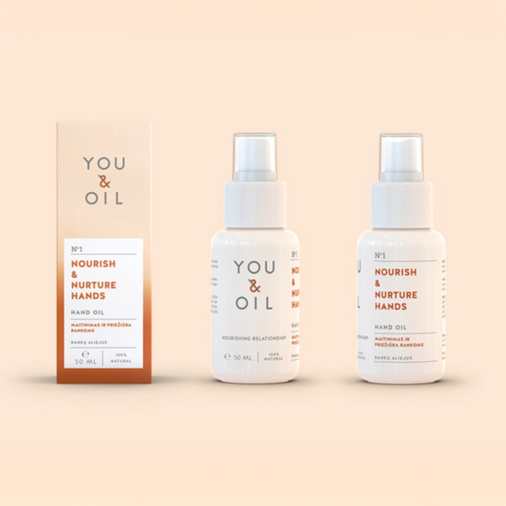 YOU & OIL pharmaceutical-style packaging with color gradients
