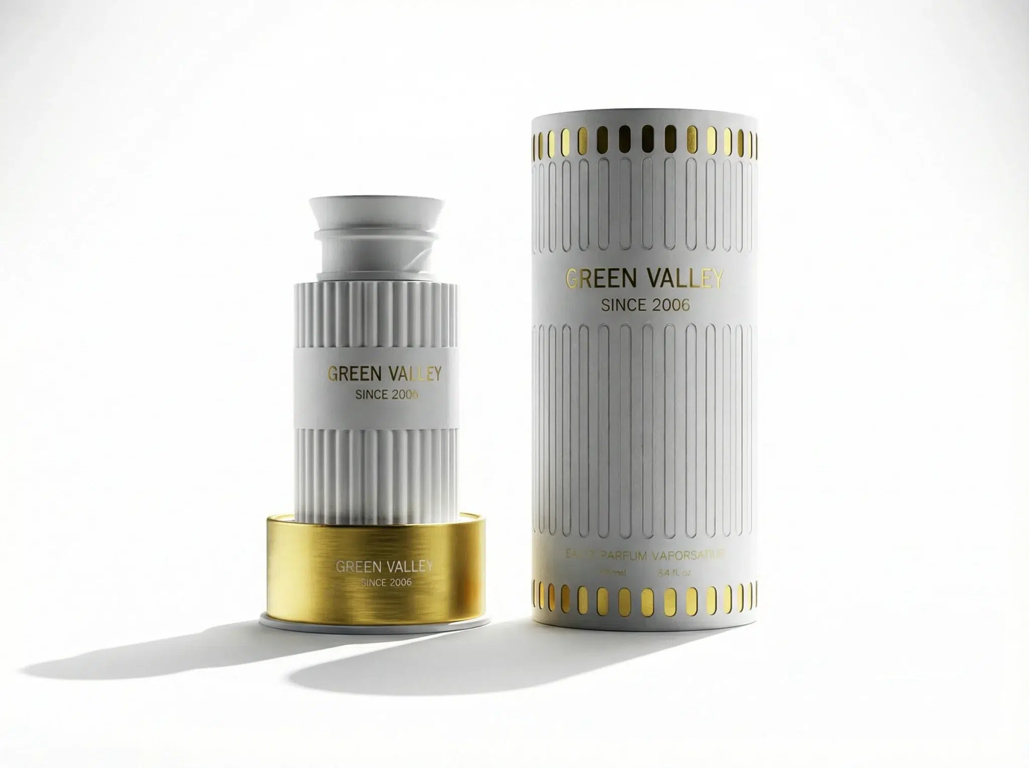 Luxury book-style fragrance packaging with embossed black cover, gold edges, and emerald green velvet interior