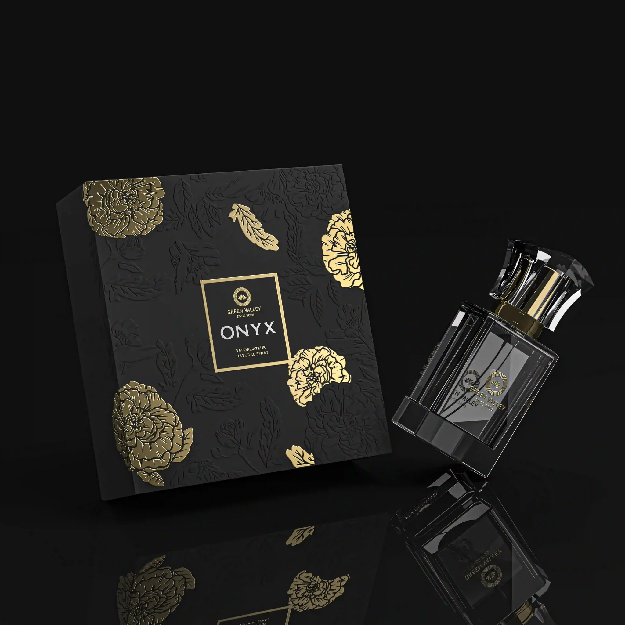 Black Peony Gold Foil Perfume Box