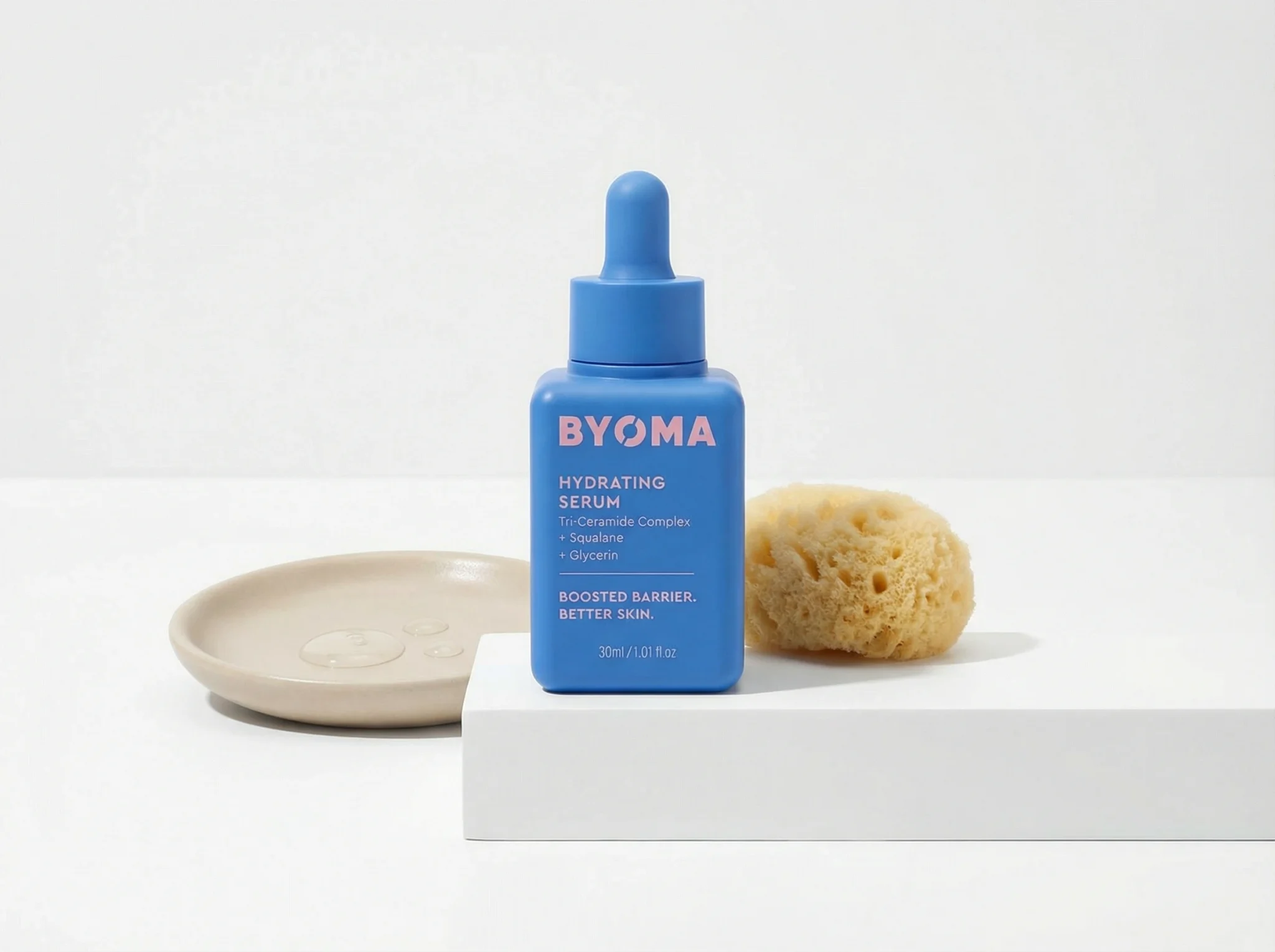 Byoma square skincare bottles with bright colors