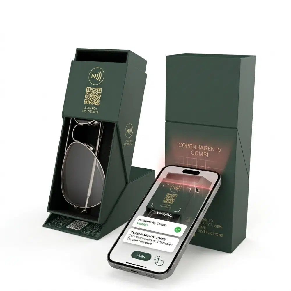 Glasses box packaging with NFC