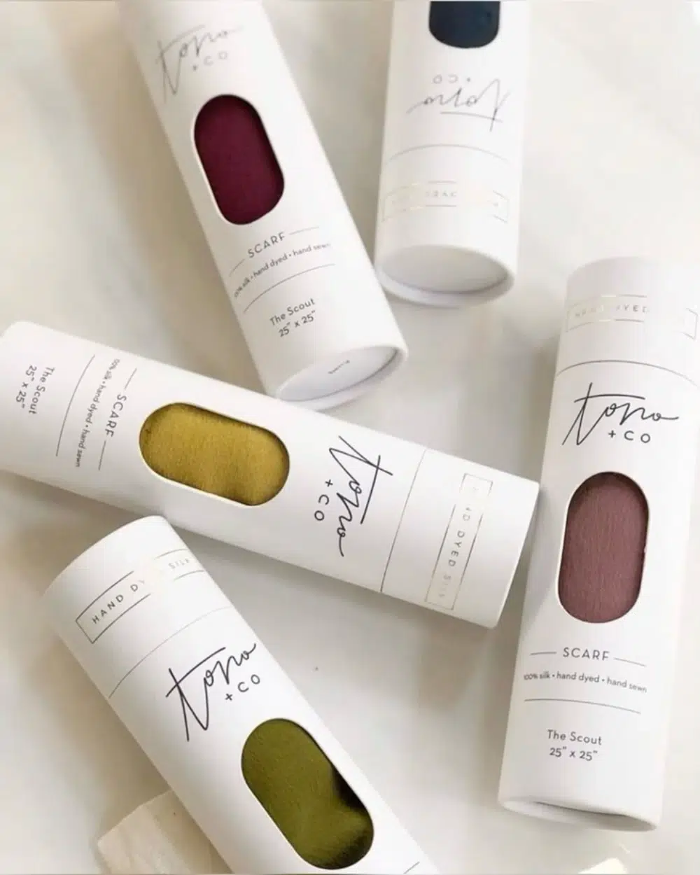 Tono and Co silk scarf tube packaging
