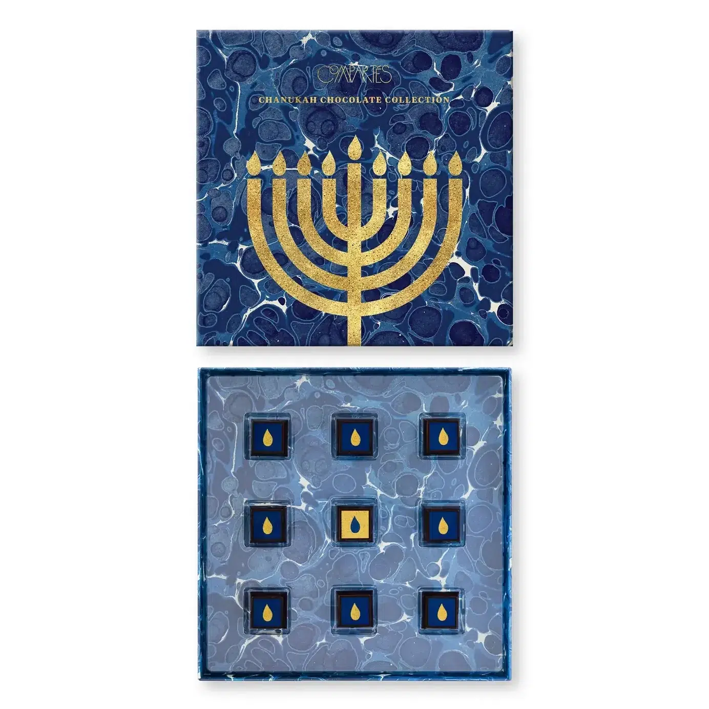 Compartes blue and gold menorah Hanukkah chocolate gift box