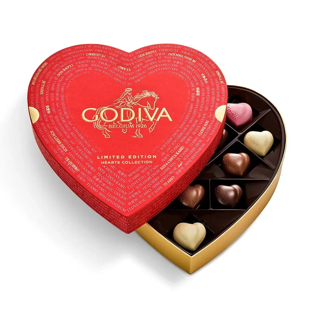 GODIVA red and gold heart shaped Valentine gift box 2026