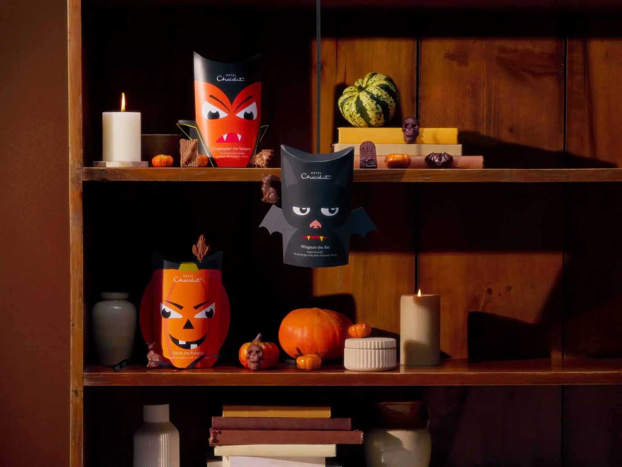 Hotel Chocolat pumpkin vampire and bat Halloween Boo gift boxes