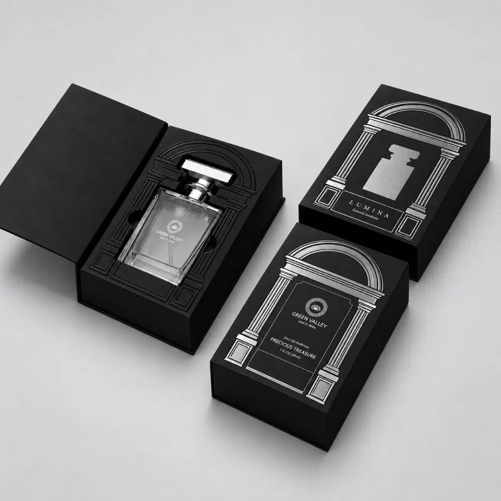 Parfümbox mit römischer Säule aus Silberfolie (Großhandel)