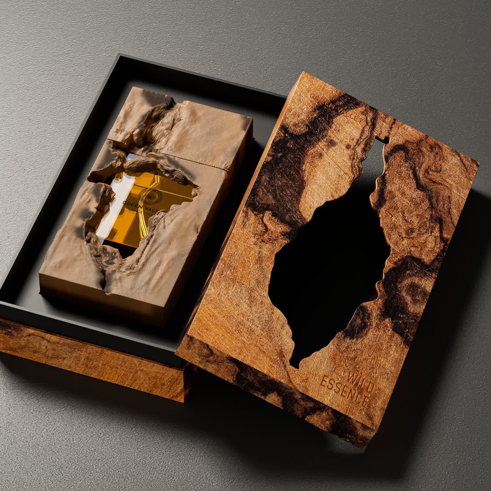 Caja de regalo para perfumes con diseño de ventana de madera quemada