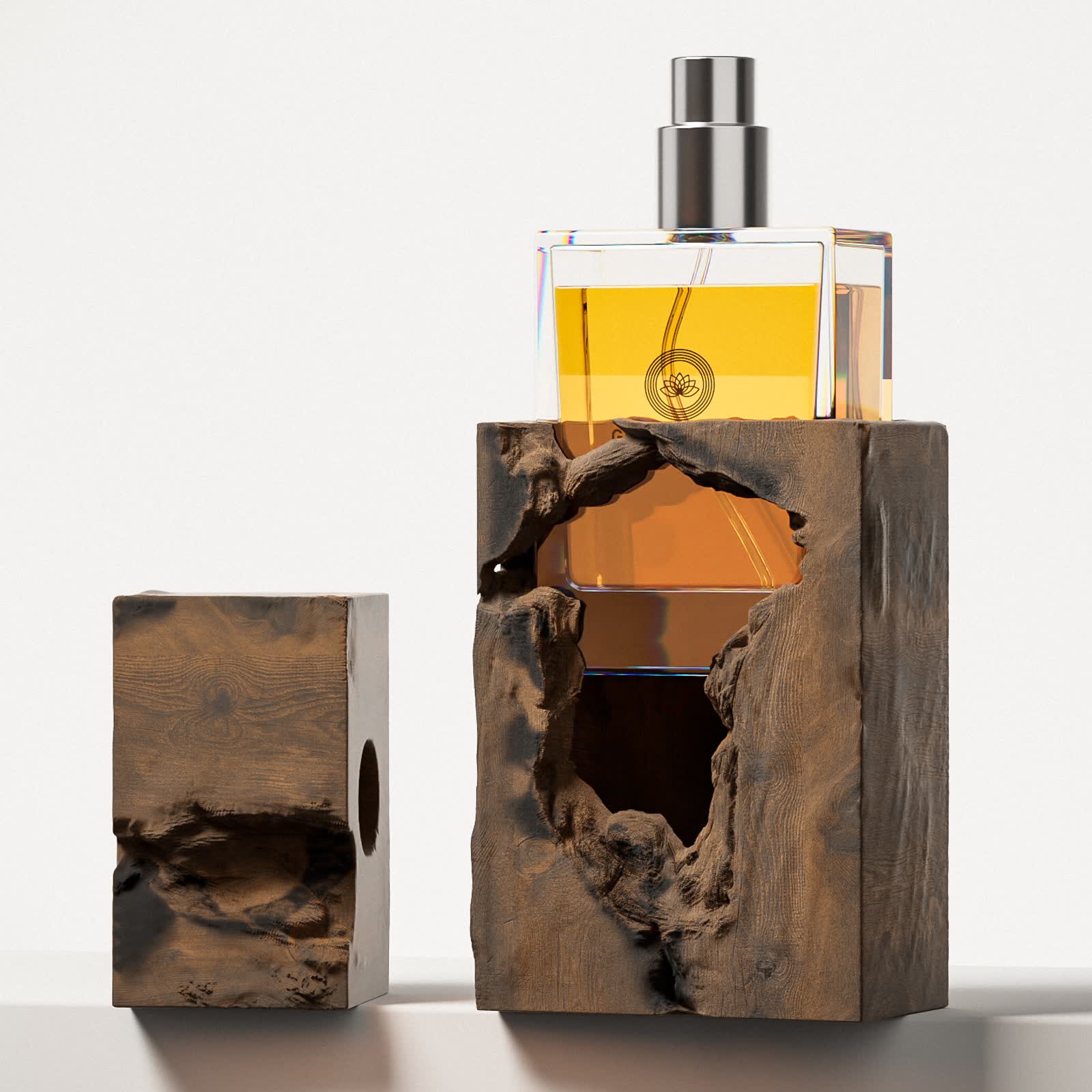 Skulpturale Parfümbox aus verbranntem Holz, Parfümbox, KALI